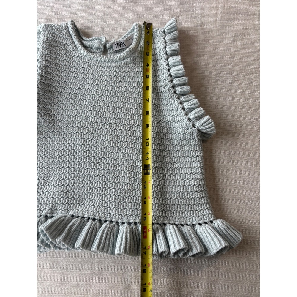 Zara Light Blue Cotton Crochet Knit Ruffle Trim Sleeveless Top Medium - Picture 5 of 7